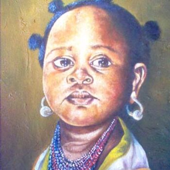 Pintura intitulada "a young girl" por Berthold Moyo, Obras de arte originais, Óleo