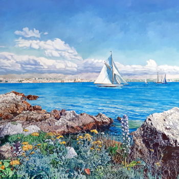 Painting titled ""le cap d'Antibes"" by Berthoumieux, Original Artwork, Acrylic