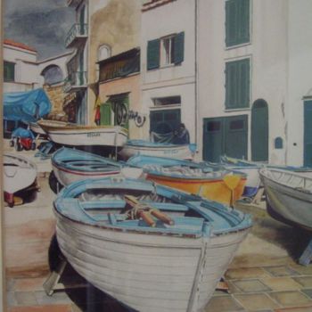 Peinture intitulée "barques de pêche" par Berthoumieux, Œuvre d'art originale