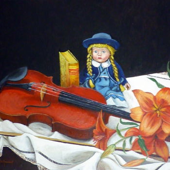 Schilderij getiteld "poupée au violon" door Berthoumieux, Origineel Kunstwerk
