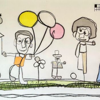 Peinture intitulée "Playing with baloons" par Bertomas, Œuvre d'art originale, Huile