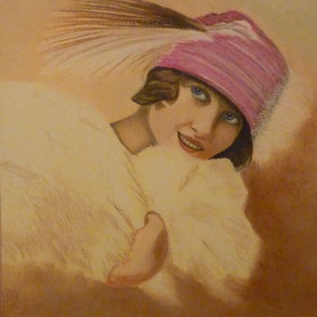 Zeichnungen mit dem Titel "VISAGE 1920" von Bertrand Lhermenier, Original-Kunstwerk, Pastell Auf Andere starre Platte montie…