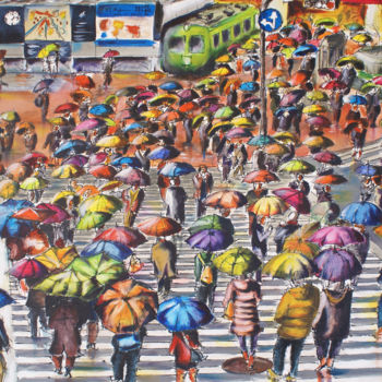 Peinture intitulée "Sous la pluie" par Bertrand Alary, Œuvre d'art originale, Huile
