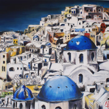 Painting titled "Grèce / Santorin" by Bertrand Alary, Original Artwork, Oil