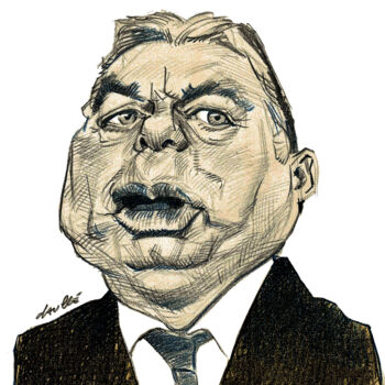 Рисунок под названием "Viktor Orban 1" - Bertrand Daullé, Подлинное произведение искусства, Карандаш