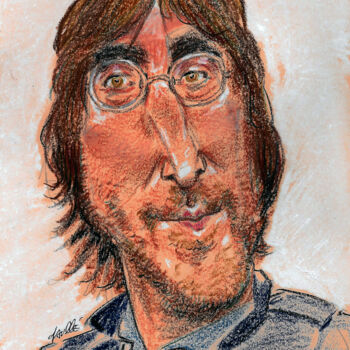 Drawing titled "John Lennon" by Bertrand Daullé, Original Artwork, Pastel
