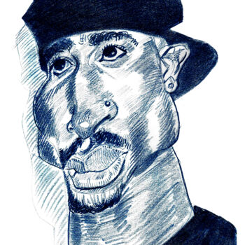 Drawing titled "Tupac Shakur" by Bertrand Daullé, Original Artwork, Pencil