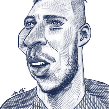 Painting titled "Corentin Tolisso" by Bertrand Daullé, Original Artwork, Pencil