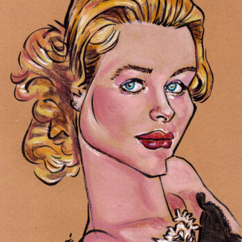 图画 标题为“Grace Kelly” 由Bertrand Daullé, 原创艺术品, 粉彩