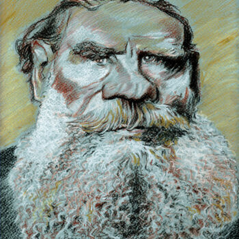 Drawing titled "Léon Tolstoï" by Bertrand Daullé, Original Artwork, Pastel