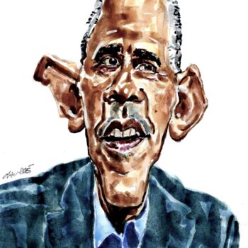 Painting titled "Barack Obama" by Bertrand Daullé, Original Artwork, Watercolor