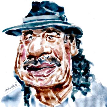 Peinture intitulée "Carlos Santana" par Bertrand Daullé, Œuvre d'art originale, Aquarelle