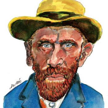 Peinture intitulée "Vincent Van Gogh" par Bertrand Daullé, Œuvre d'art originale, Aquarelle