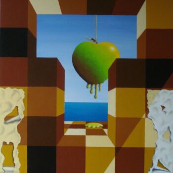 Peinture intitulée "VISION SUR CADAQUES" par Bertrand Delogne, Œuvre d'art originale, Huile Monté sur Châssis en bois