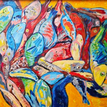 Peinture intitulée "Fish array" par Bertrand Gossart, Œuvre d'art originale, Huile Monté sur Châssis en bois
