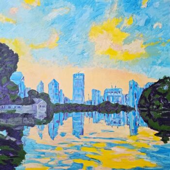 Картина под названием "Blue skyline - Bang…" - Bertrand Gossart, Подлинное произведение искусства, Масло Установлен на Дерев…