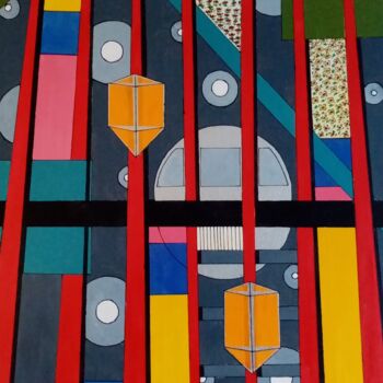 Картина под названием "Ascenseur ." - Bertrand Jost, Подлинное произведение искусства, Акрил Установлен на Деревянная рама д…