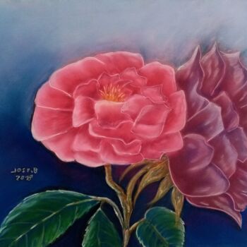 Drawing titled "Rose à deux tetes ." by Bertrand Jost, Original Artwork, Pastel
