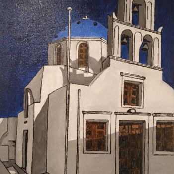 Peinture intitulée "Eglise en Grèce ." par Bertrand Jost, Œuvre d'art originale, Acrylique Monté sur Châssis en bois