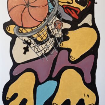 Schilderij getiteld "Le basketteur ." door Bertrand Jost, Origineel Kunstwerk, Acryl