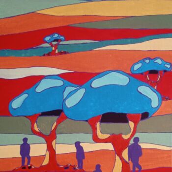 Peinture intitulée "Arbres bleus et sil…" par Bertrand Jost, Œuvre d'art originale, Acrylique Monté sur Carton