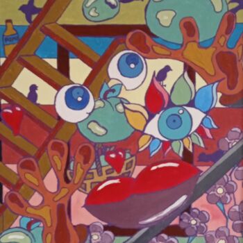 Peinture intitulée "La récolte des pomm…" par Bertrand Jost, Œuvre d'art originale, Acrylique Monté sur Carton