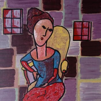 Peinture intitulée "Femme dans un faute…" par Bertrand Jost, Œuvre d'art originale, Acrylique Monté sur Carton