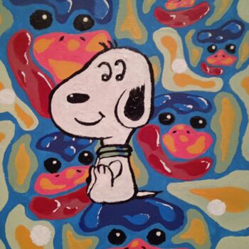 Картина под названием "Snoopy et les drole…" - Bertrand Jost, Подлинное произведение искусства, Акрил Установлен на Деревянн…