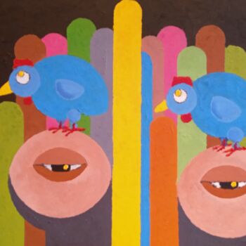 Peinture intitulée "Les deux oiseaux bl…" par Bertrand Jost, Œuvre d'art originale, Huile
