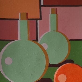 Peinture intitulée "Les bouteilles vert…" par Bertrand Jost, Œuvre d'art originale, Acrylique