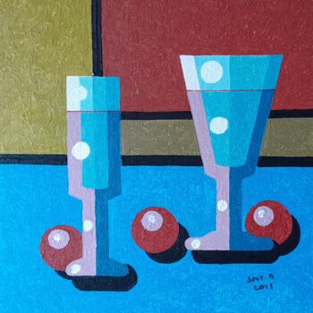 Peinture intitulée "Les deux verres ." par Bertrand Jost, Œuvre d'art originale, Acrylique Monté sur Carton