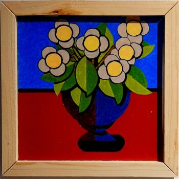 Painting titled "Le vase 3 ." by Bertrand Jost, Original Artwork, Acrylic Mounted on Cardboard