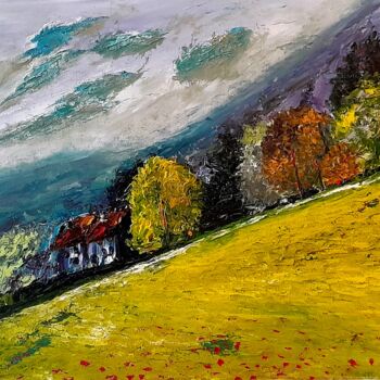 Peinture intitulée "Paysage de montagne…" par Bertrand Jost, Œuvre d'art originale, Huile Monté sur Carton