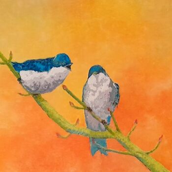 Картина под названием "Les oiseaux du jard…" - Bertrand Jost, Подлинное произведение искусства, Масло Установлен на Деревянн…