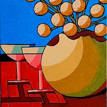 Peinture intitulée "Deux verres un vase…" par Bertrand Jost, Œuvre d'art originale, Acrylique Monté sur Châssis en bois