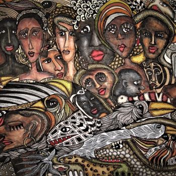 Pintura titulada "La foule" por Bertrand Lamouroux, Obra de arte original, Acrílico
