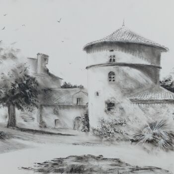 Drawing titled "Chateau du coing St…" by Bertrand Lucas, Original Artwork, Charcoal