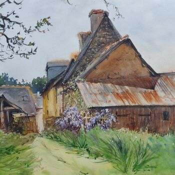 Painting titled "Maison à la glycine…" by Bertrand Lucas, Original Artwork, Watercolor