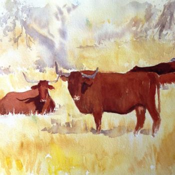 Peinture intitulée "vaches-andalouses.j…" par Bertrand Lucas, Œuvre d'art originale, Huile