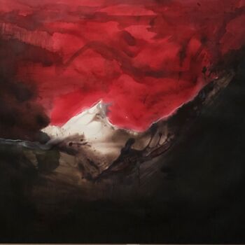Dessin intitulée "Montagne blanche" par Bertrand Mugabure, Œuvre d'art originale, Encre