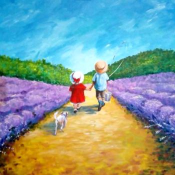 Painting titled ""Lavender summer"" by Alepou, Original Artwork, Acrylic