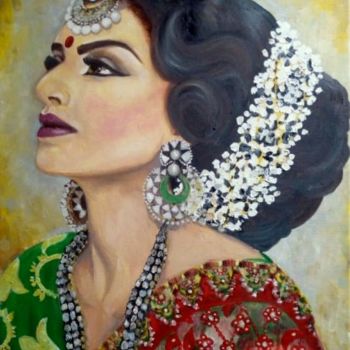 Painting titled ""Beautiful Indian w…" by Alepou, Original Artwork, Oil