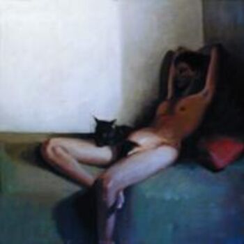 Painting titled "nu au chat" by Laurent Blondeau, Original Artwork, Oil