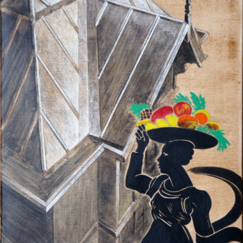 Pittura intitolato "en maison 48 la fem…" da Billy Renoir, Opera d'arte originale, Acrilico