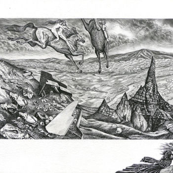 Dibujo titulada "Nibelung 3 Wotan ¢" por Billy Renoir, Obra de arte original, Tinta