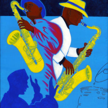 Malerei mit dem Titel "sax and sax et prof…" von Billy Renoir, Original-Kunstwerk, Acryl