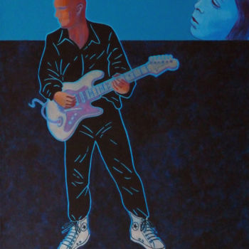 Malerei mit dem Titel "guitariste LGM en b…" von Billy Renoir, Original-Kunstwerk, Acryl