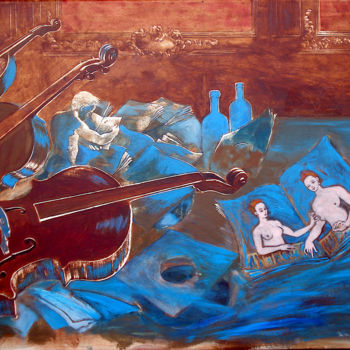 Malerei mit dem Titel "la lecture ©" von Billy Renoir, Original-Kunstwerk, Acryl
