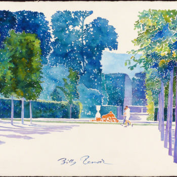 Pintura intitulada "jardins du château…" por Billy Renoir, Obras de arte originais, Aquarela