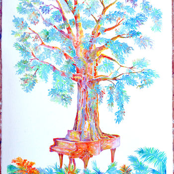 Painting titled "l'arbre à piano ©" by Billy Renoir, Original Artwork, Watercolor